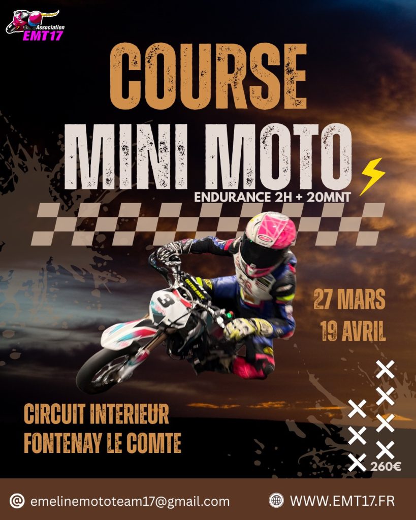 course de mini moto endurance sur circuit à Fontenay le comte